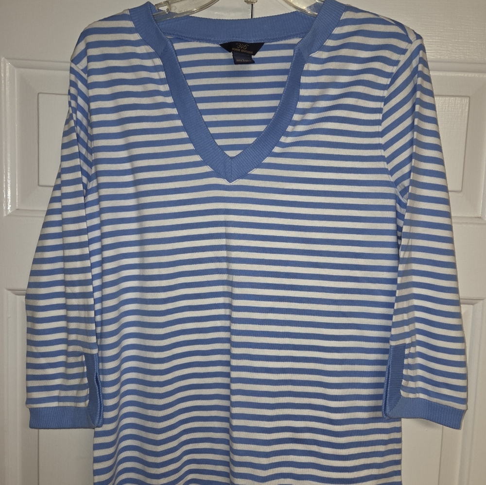 Blue and White Striped V-Neck Top